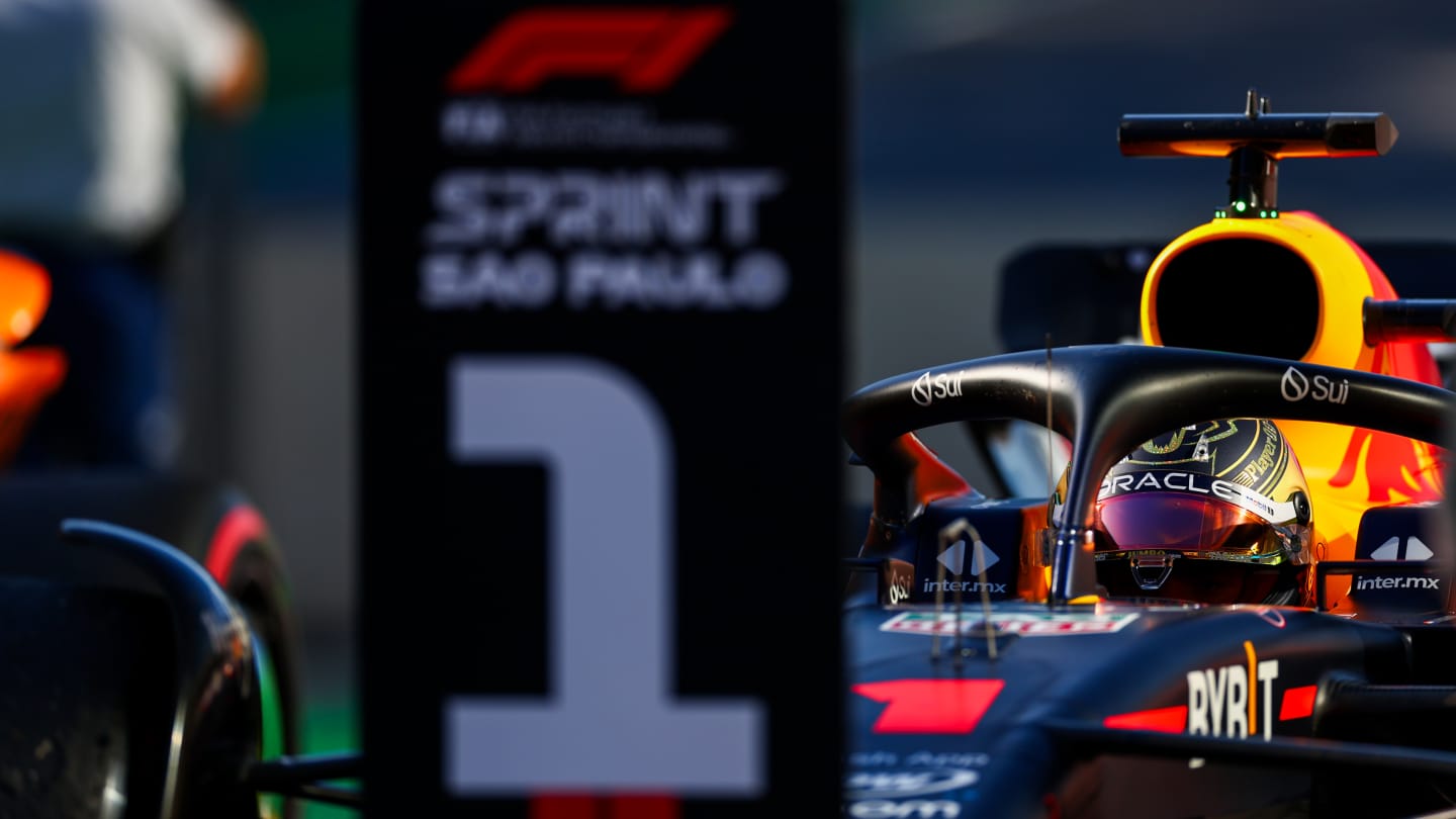 SAO PAULO, BRAZIL - NOVEMBER 04: Sprint winner Max Verstappen of the Netherlands and Oracle Red