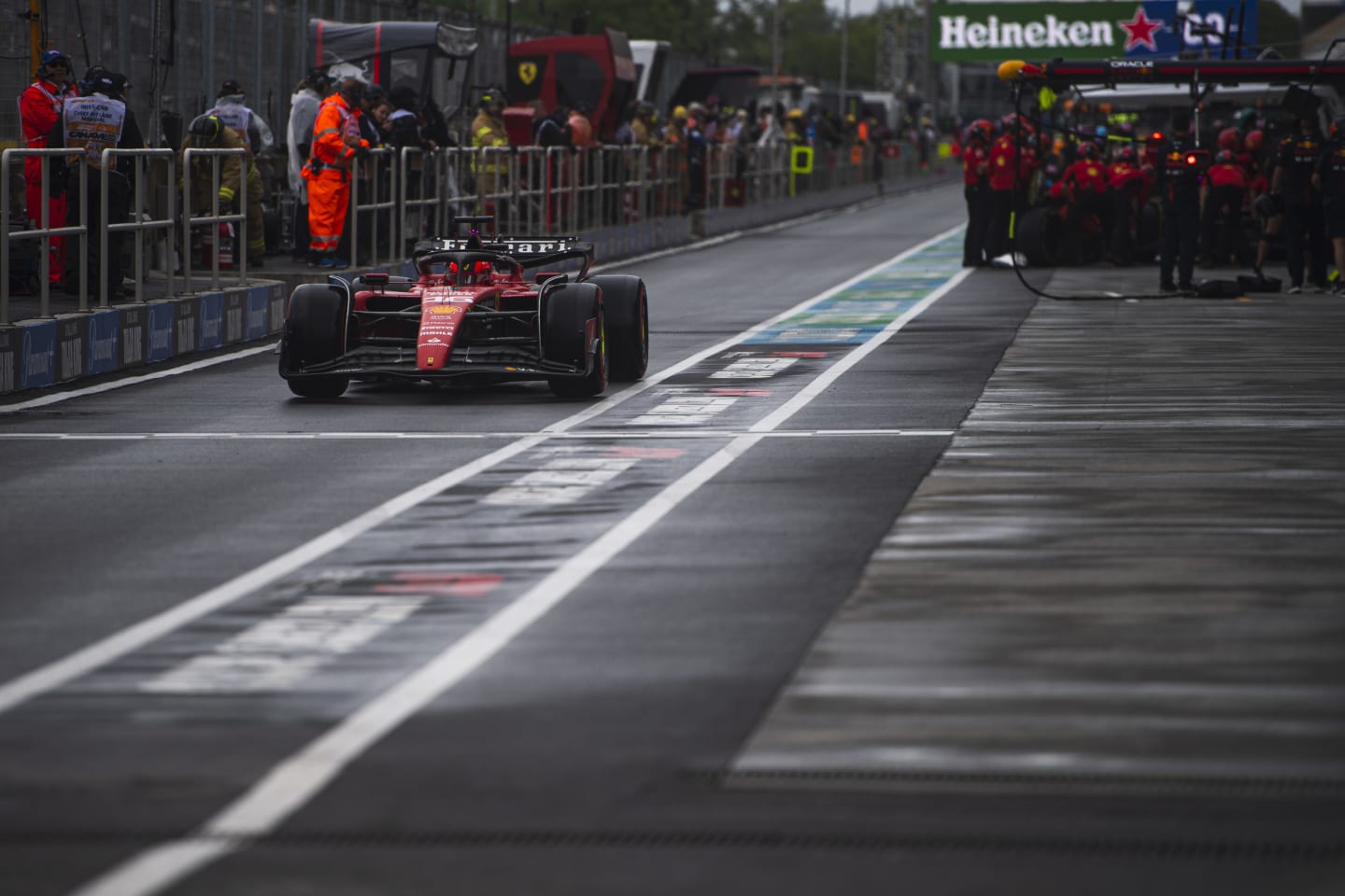 MONTREAL, QUEBEC - JUNE 17: Charles Leclerc of Monaco driving the (16) Ferrari SF-23 in the Pitlane during qualifying ahead of the F1 Grand Prix of Canada at Circuit Gilles Villeneuve on June 17, 2023 in Montreal, Quebec. (Photo by Rudy Carezzevoli/Getty Images)