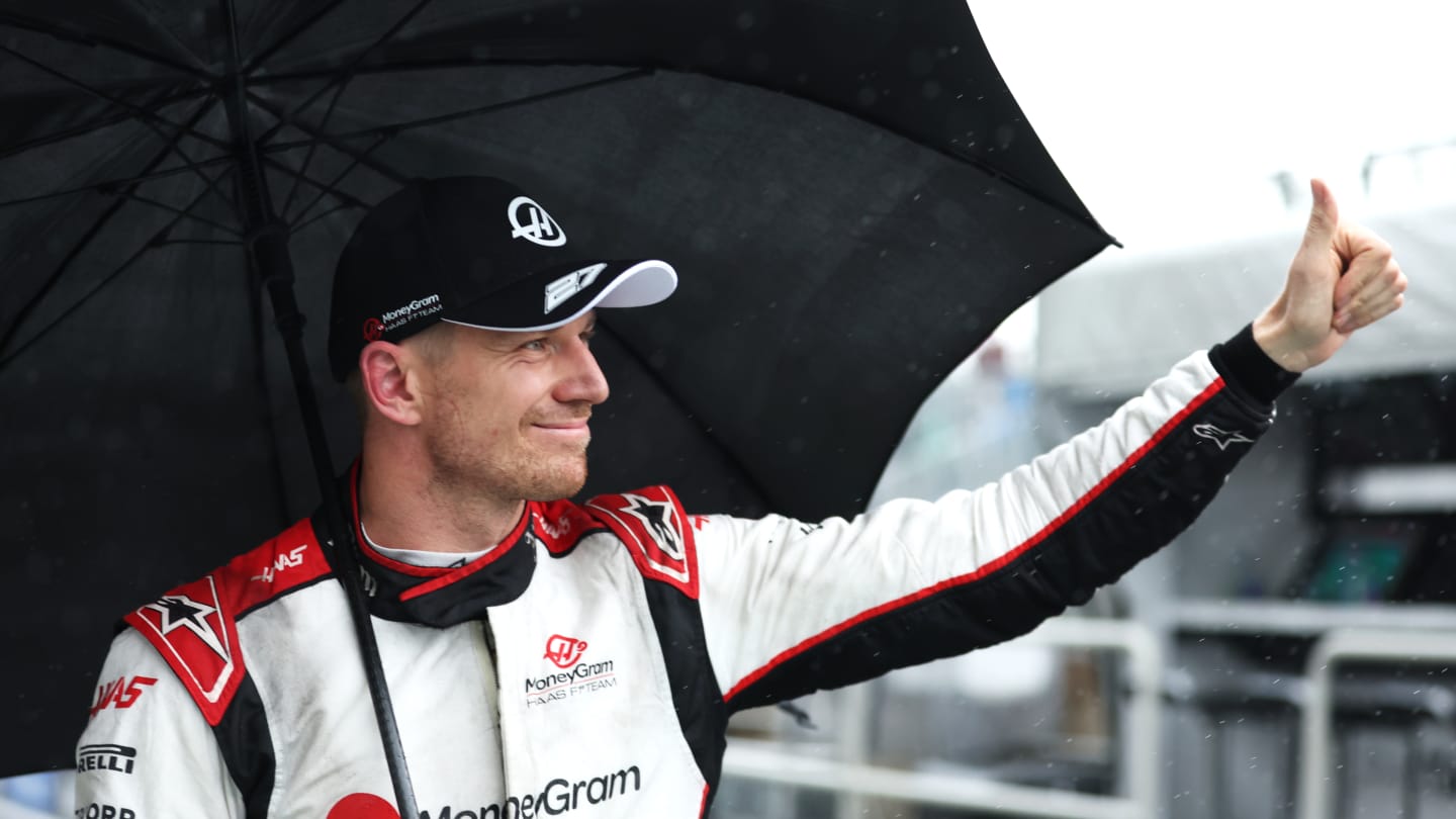 MONTREAL, QUEBEC - JUNE 17: Second placed qualifier Nico Hulkenberg of Germany and Haas F1 waves to