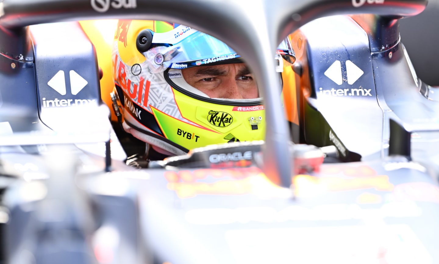 NORTHAMPTON, ENGLAND - JULY 09: Sergio Perez of Mexico and Oracle Red Bull Racing prepares to drive
