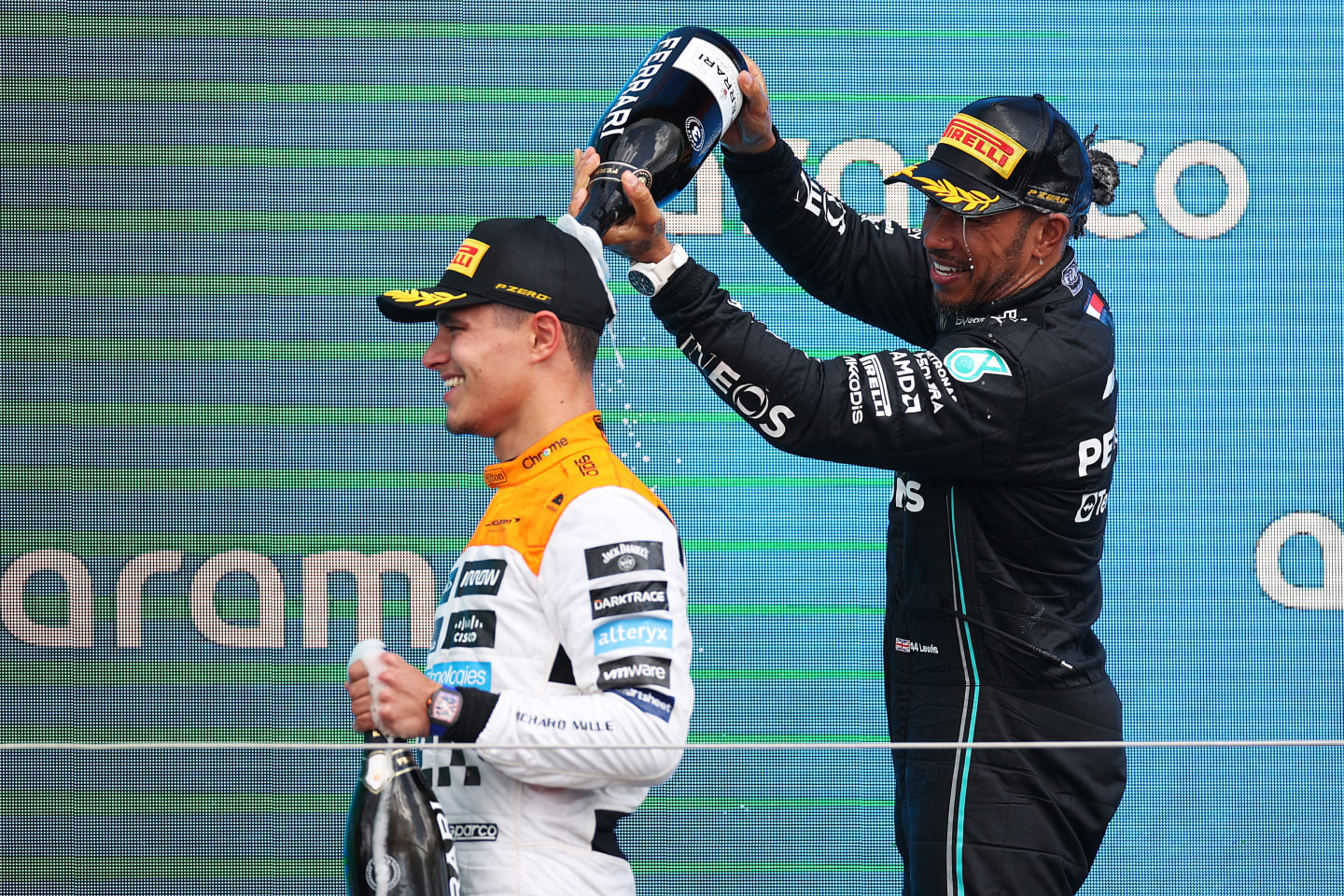 NORTHAMPTON, ENGLAND - JULY 09: Second placed Lando Norris of Great Britain and McLaren celebrates