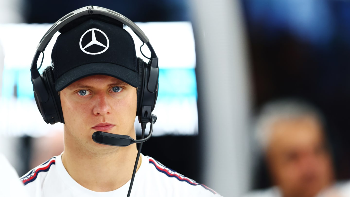 NORTHAMPTON, ENGLAND - JULY 08: Mick Schumacher of Germany, Reserve Driver of Mercedes looks on in
