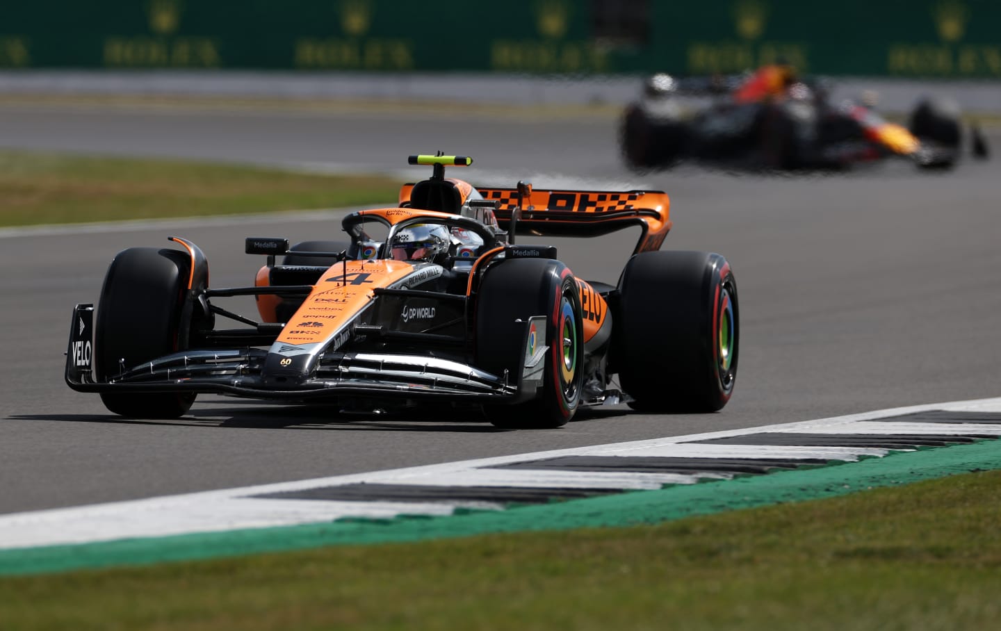 NORTHAMPTON, ENGLAND - JULY 08: Lando Norris of Great Britain driving the (4) McLaren MCL60