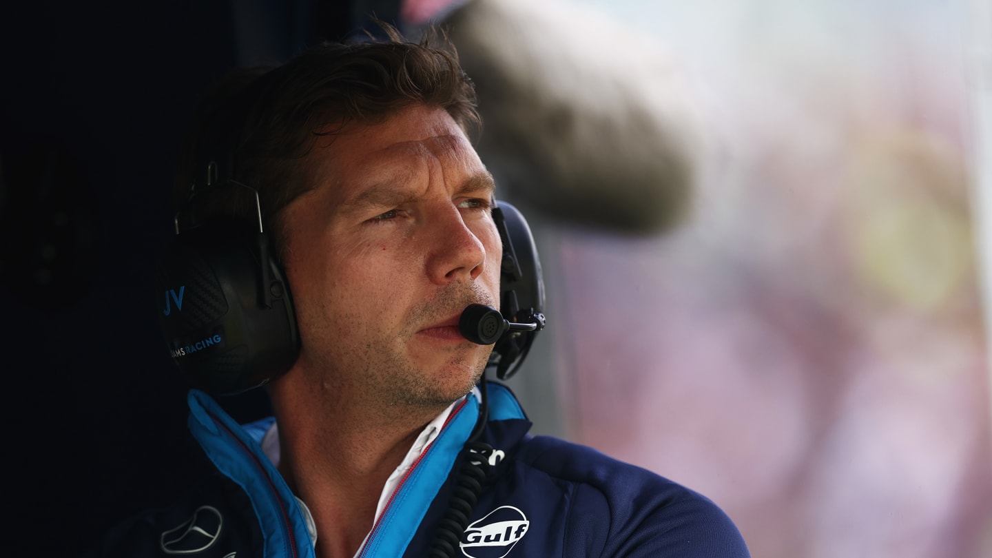 NORTHAMPTON, ENGLAND - JULY 08: James Vowles, Team Principal of Williams looks on in the Pitlane