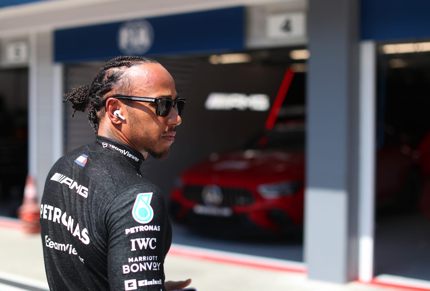 BUDAPEST, HUNGARY - JULY 23: Lewis Hamilton of Great Britain and Mercedes looks on prior to the F1
