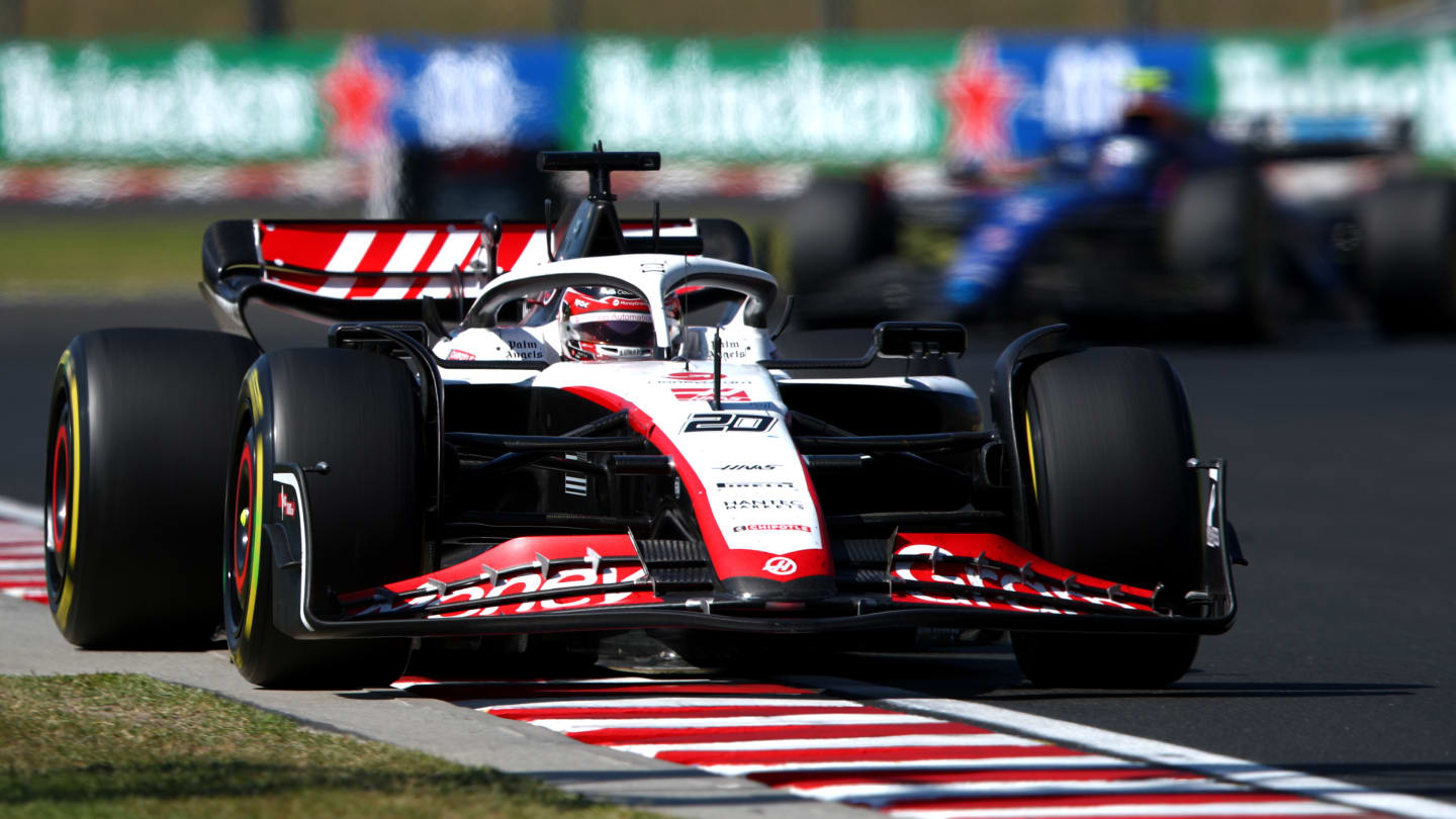 BUDAPEST, HUNGARY - JULY 23: Kevin Magnussen of Denmark driving the (20) Haas F1 VF-23 Ferrari on track during the F1 Grand Prix of Hungary at Hungaroring on July 23, 2023 in Budapest, Hungary. (Photo by Joe Portlock - Formula 1/Formula 1 via Getty Images)