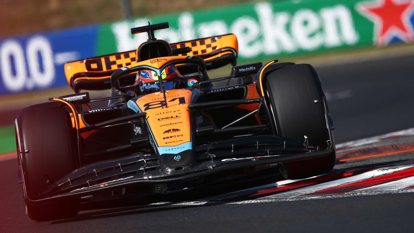 BUDAPEST, HUNGARY - JULY 23: Oscar Piastri of Australia driving the (81) McLaren MCL60 Mercedes on