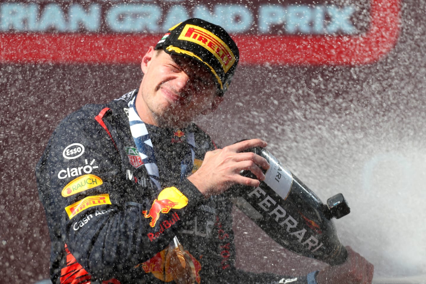 BUDAPEST, HUNGARY - JULY 23: Race winner Max Verstappen of the Netherlands and Oracle Red Bull Racing celebrates on the podium during the F1 Grand Prix of Hungary at Hungaroring on July 23, 2023 in Budapest, Hungary. (Photo by Peter Fox/Getty Images)