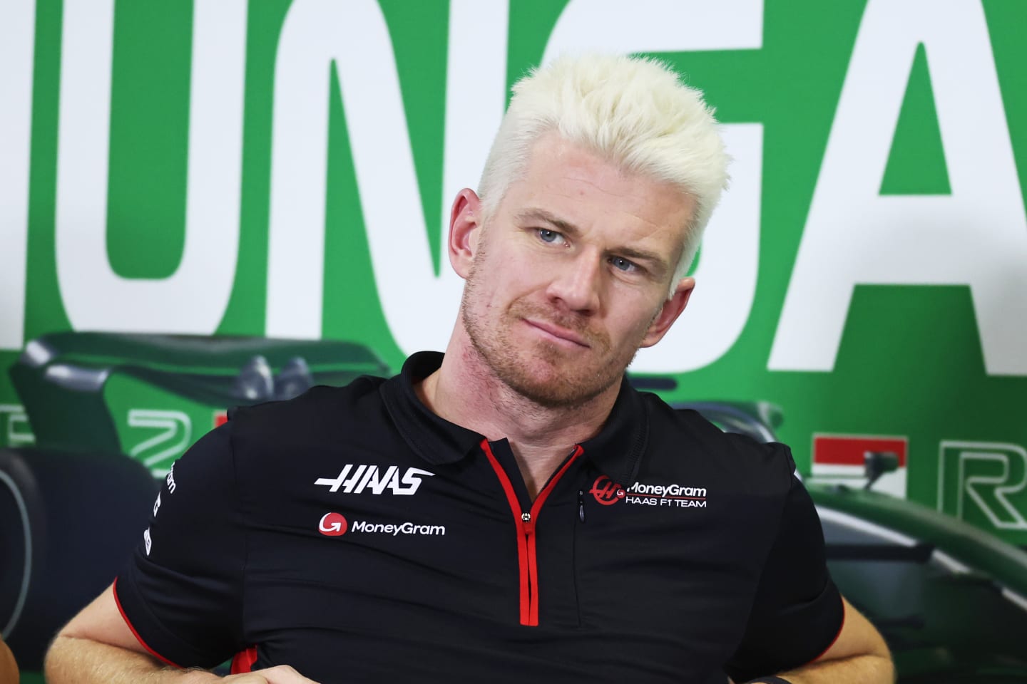BUDAPEST, HUNGARY - JULY 20: Nico Hulkenberg of Germany and Haas F1 attends the Drivers Press Conference during previews ahead of the F1 Grand Prix of Hungary at Hungaroring on July 20, 2023 in Budapest, Hungary. (Photo by Bryn Lennon - Formula 1/Formula 1 via Getty Images)