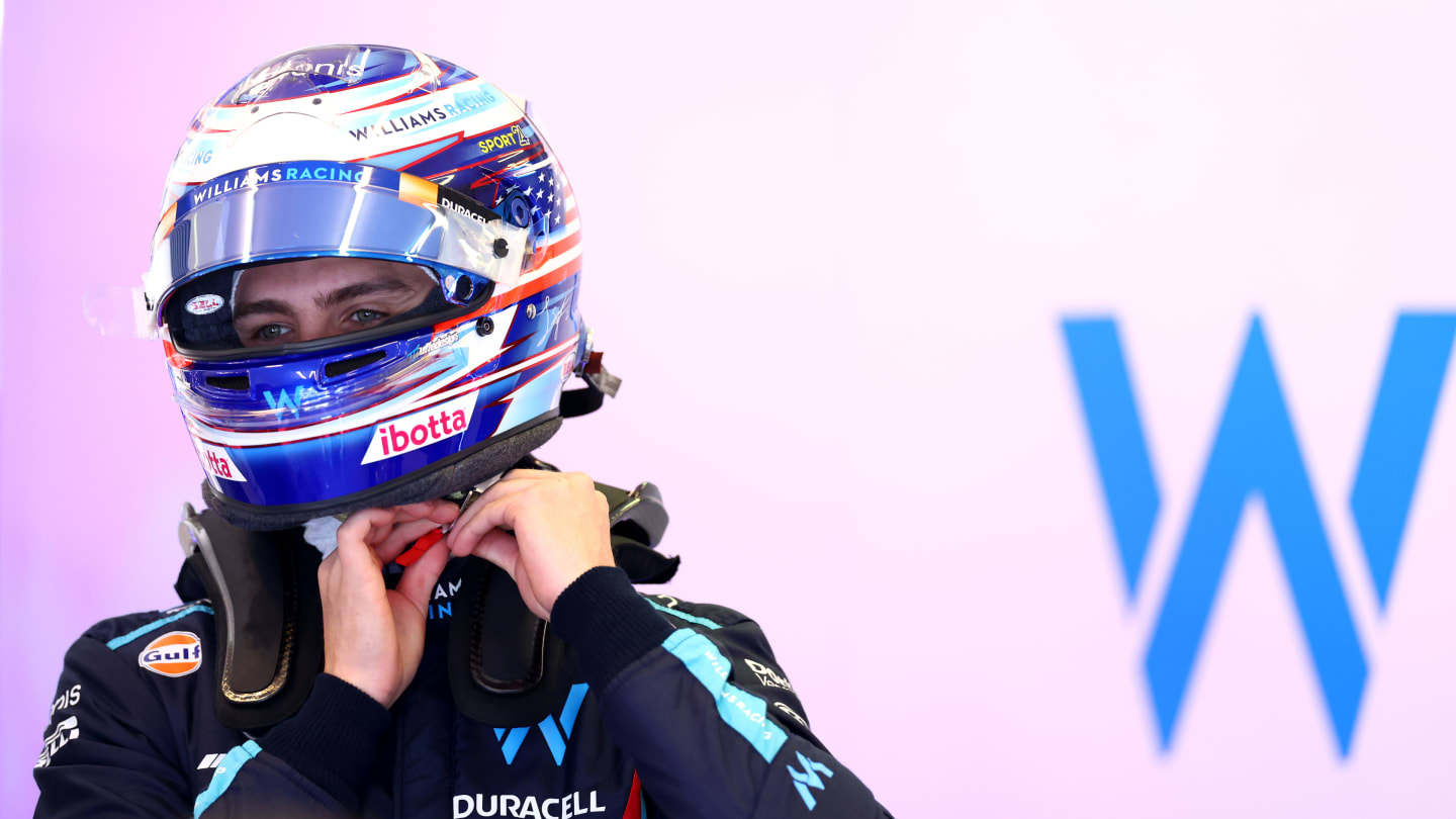 BUDAPEST, HUNGARY - JULY 22: Logan Sargeant of United States and Williams prepares to drive in the garage during final practice ahead of the F1 Grand Prix of Hungary at Hungaroring on July 22, 2023 in Budapest, Hungary. (Photo by Dan Istitene - Formula 1/Formula 1 via Getty Images)