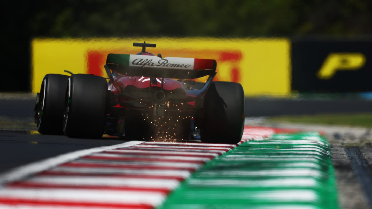 BUDAPEST, HUNGARY - JULY 22: Valtteri Bottas of Finland driving the (77) Alfa Romeo F1 C43 Ferrari on track during final practice ahead of the F1 Grand Prix of Hungary at Hungaroring on July 22, 2023 in Budapest, Hungary. (Photo by Bryn Lennon - Formula 1/Formula 1 via Getty Images)