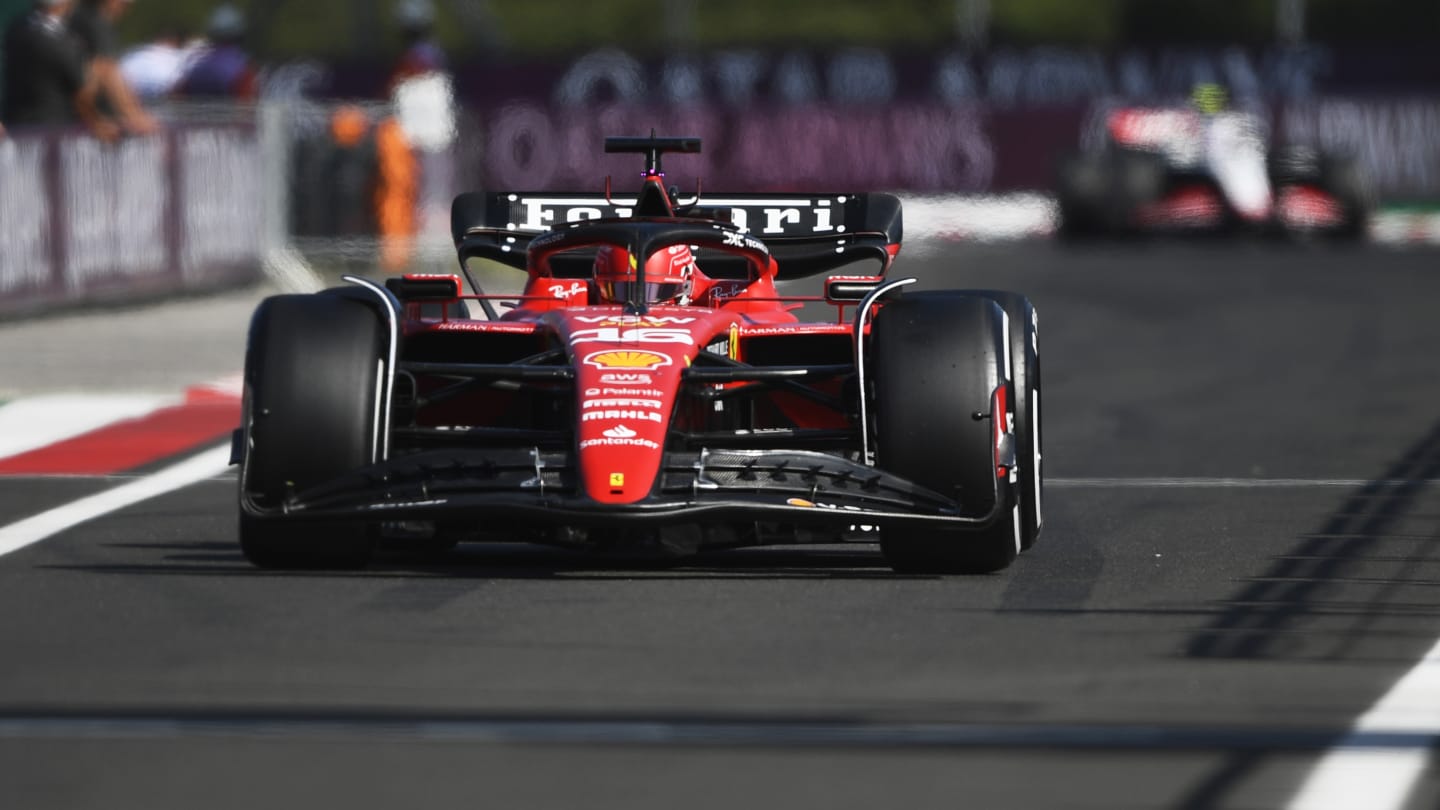 BUDAPEST, HUNGARY - JULY 22: Charles Leclerc of Monaco driving the (16) Ferrari SF-23 on track during qualifying ahead of the F1 Grand Prix of Hungary at Hungaroring on July 22, 2023 in Budapest, Hungary. (Photo by Rudy Carezzevoli - Formula 1/Formula 1 via Getty Images)