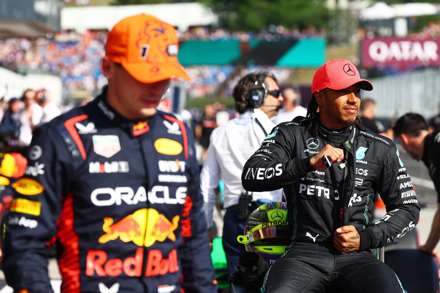 BUDAPEST, HUNGARY - JULY 22: Pole position qualifier Lewis Hamilton of Great Britain and Mercedes