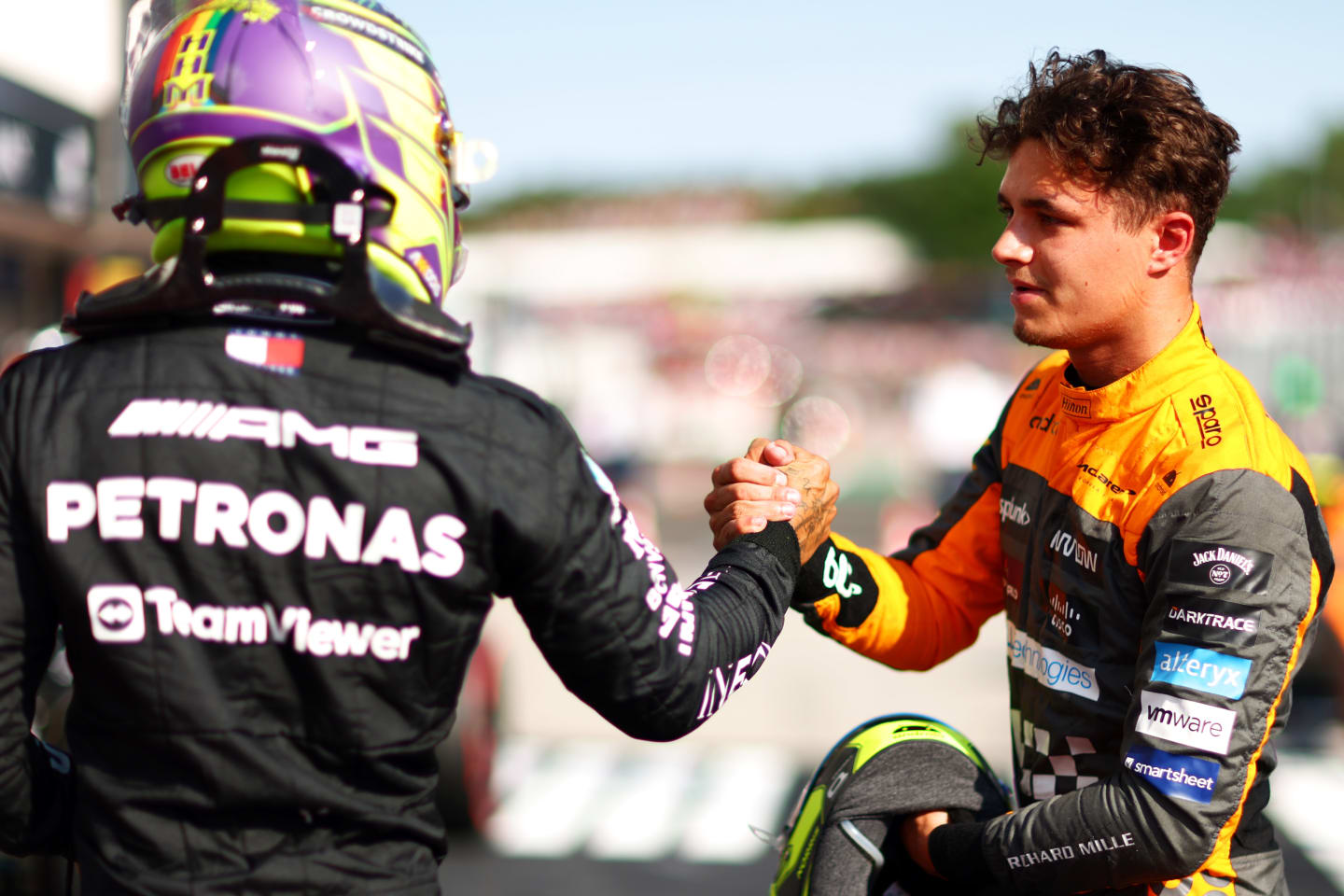 BUDAPEST, HUNGARY - JULY 22: Pole position qualifier Lewis Hamilton of Great Britain and Mercedes