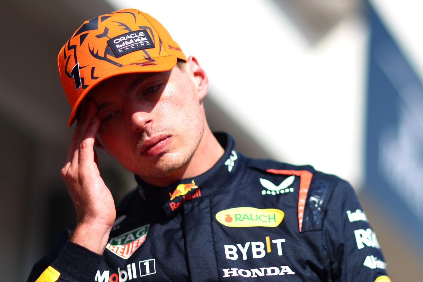 BUDAPEST, HUNGARY - JULY 22: Second placed qualifier Max Verstappen of the Netherlands and Oracle Red Bull Racing reacts in parc ferme during qualifying ahead of the F1 Grand Prix of Hungary at Hungaroring on July 22, 2023 in Budapest, Hungary. (Photo by Dan Istitene - Formula 1/Formula 1 via Getty Images)
