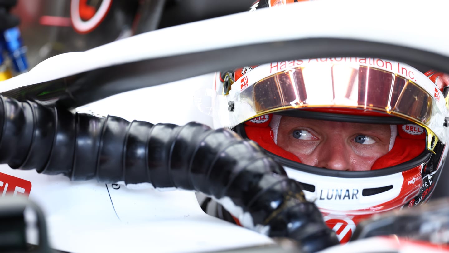 MONZA, ITALY - SEPTEMBER 01: Kevin Magnussen of Denmark and Haas F1 prepares to drive in the garage during practice ahead of the F1 Grand Prix of Italy at Autodromo Nazionale Monza on September 01, 2023 in Monza, Italy. (Photo by Dan Istitene - Formula 1/Formula 1 via Getty Images)
