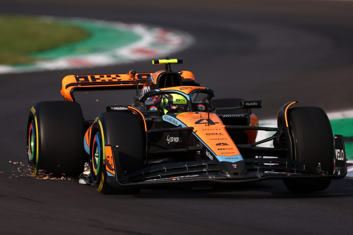 MONZA, ITALY - SEPTEMBER 01: Lando Norris of Great Britain driving the (4) McLaren MCL60 Mercedes on track during practice ahead of the F1 Grand Prix of Italy at Autodromo Nazionale Monza on September 01, 2023 in Monza, Italy. (Photo by Ryan Pierse/Getty Images)