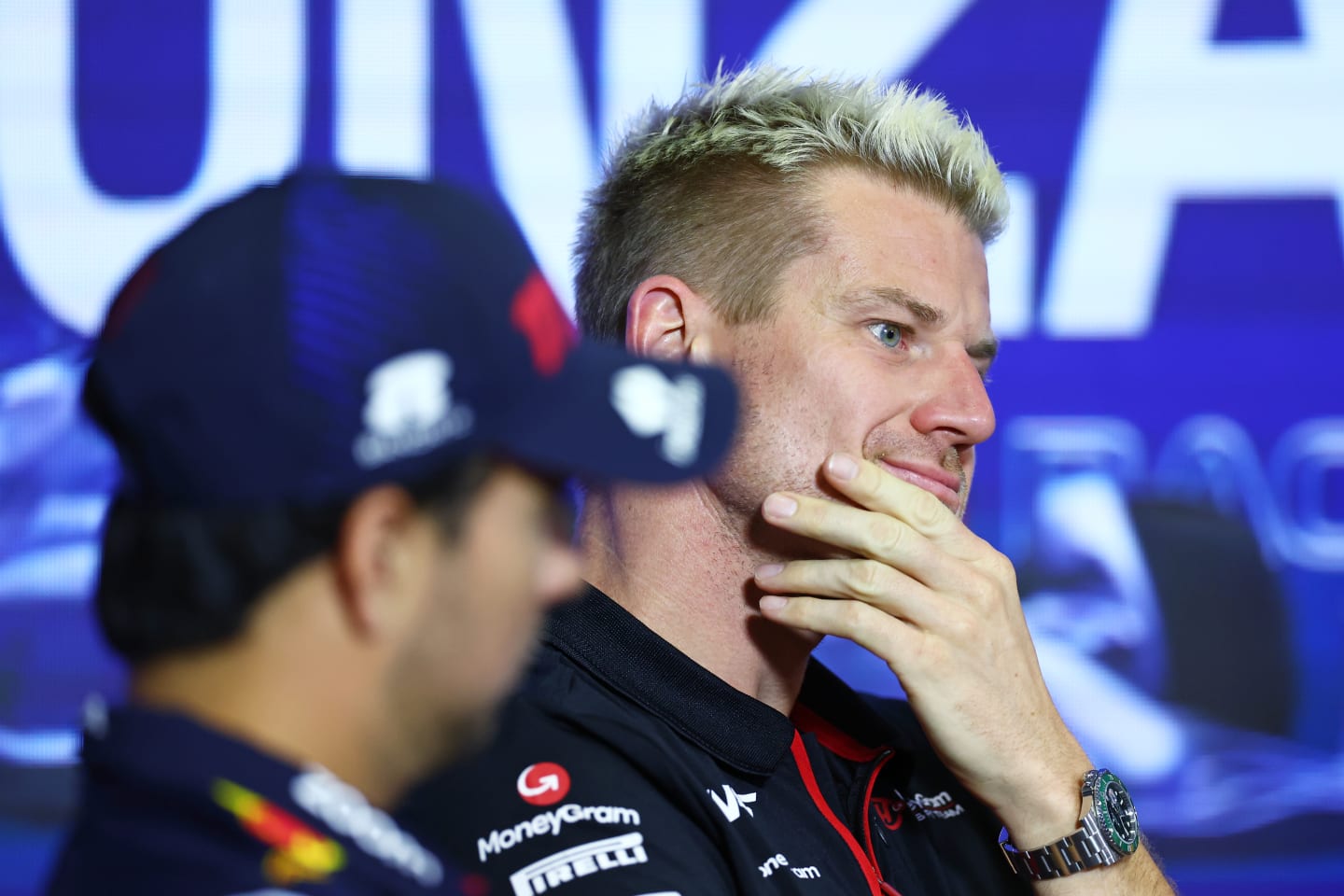 MONZA, ITALY - AUGUST 31: Nico Hulkenberg of Germany and Haas F1 looks on in the Drivers Press Conference during previews ahead of the F1 Grand Prix of Italy at Autodromo Nazionale Monza on August 31, 2023 in Monza, Italy. (Photo by Bryn Lennon/Getty Images)