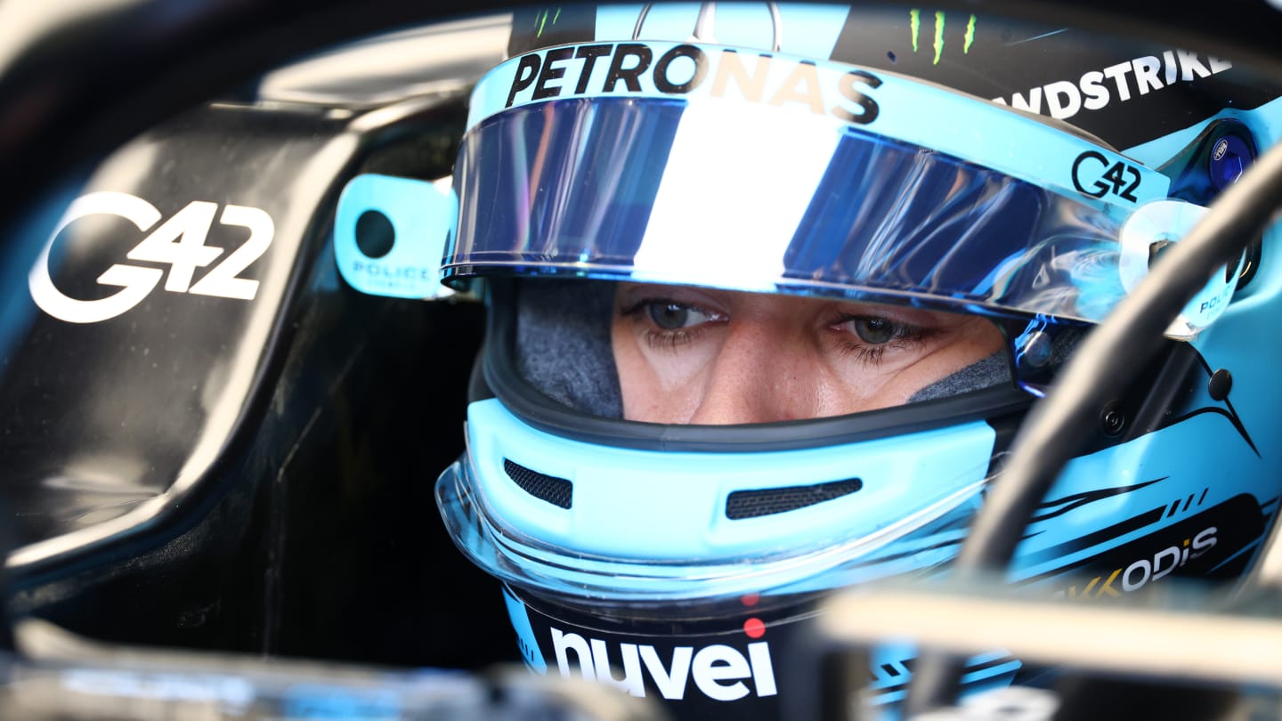 MONZA, ITALY - SEPTEMBER 02: George Russell of Great Britain and Mercedes prepares to drive in the