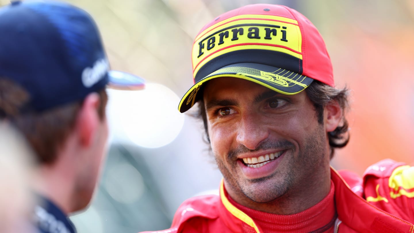 MONZA, ITALY - SEPTEMBER 02: Pole position qualifier Carlos Sainz of Spain and Ferrari and Second