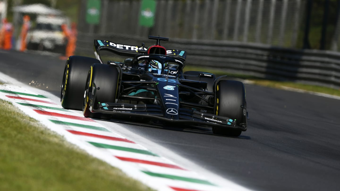 MONZA, ITALY - SEPTEMBER 02: George Russell of Great Britain driving the (63) Mercedes AMG Petronas