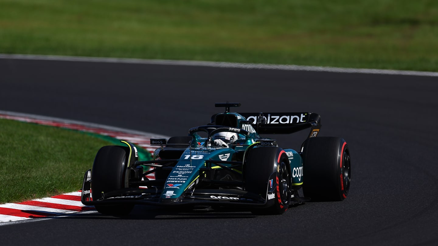 SUZUKA, JAPAN - SEPTEMBER 24: Lance Stroll of Canada driving the (18) Aston Martin AMR23 Mercedes on track during the F1 Grand Prix of Japan at Suzuka International Racing Course on September 24, 2023 in Suzuka, Japan. (Photo by Bryn Lennon - Formula 1/Formula 1 via Getty Images)