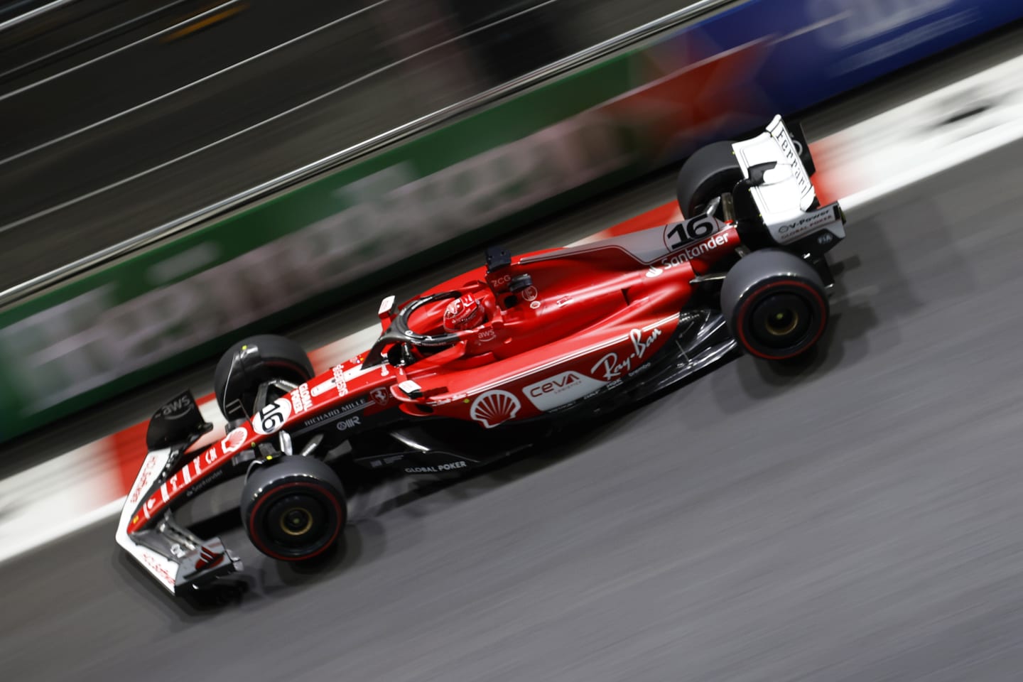 LAS VEGAS, NEVADA - NOVEMBER 17: Charles Leclerc of Monaco driving the (16) Ferrari SF-23 on track