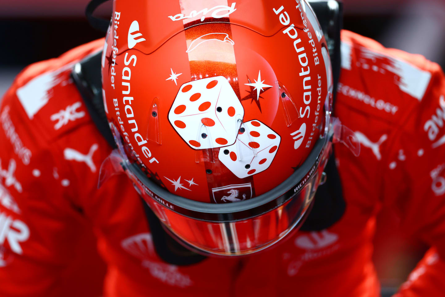 LAS VEGAS, NEVADA - NOVEMBER 17: Carlos Sainz of Spain and Ferrari prepares to drive in the garage