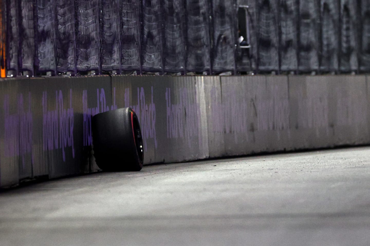 LAS VEGAS, NEVADA - NOVEMBER 17: A wheel from the car of Alexander Albon of Thailand driving the (23) Williams FW45 Mercedes is seen at the side of the track during final practice ahead of the F1 Grand Prix of Las Vegas at Las Vegas Strip Circuit on November 17, 2023 in Las Vegas, Nevada. (Photo by Jared C. Tilton/Getty Images)