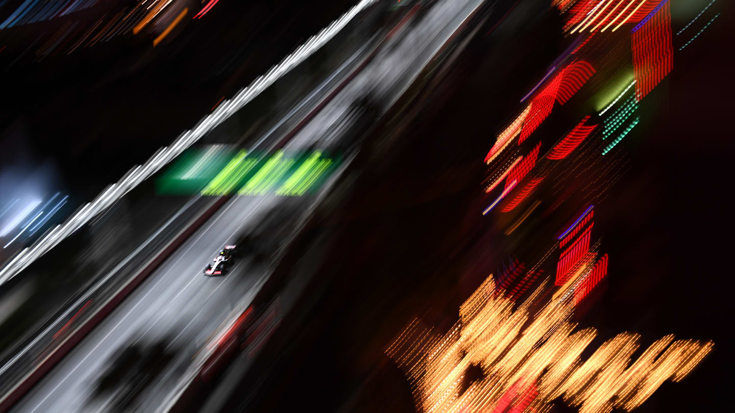 LAS VEGAS, NEVADA - NOVEMBER 17: Nico Hulkenberg of Germany driving the (27) Haas F1 VF-23 Ferrari on track as seen from the McLaren VISTA during final practice ahead of the F1 Grand Prix of Las Vegas at Las Vegas Strip Circuit on November 17, 2023 in Las Vegas, Nevada. (Photo by Rudy Carezzevoli - Formula 1/Formula 1 via Getty Images)