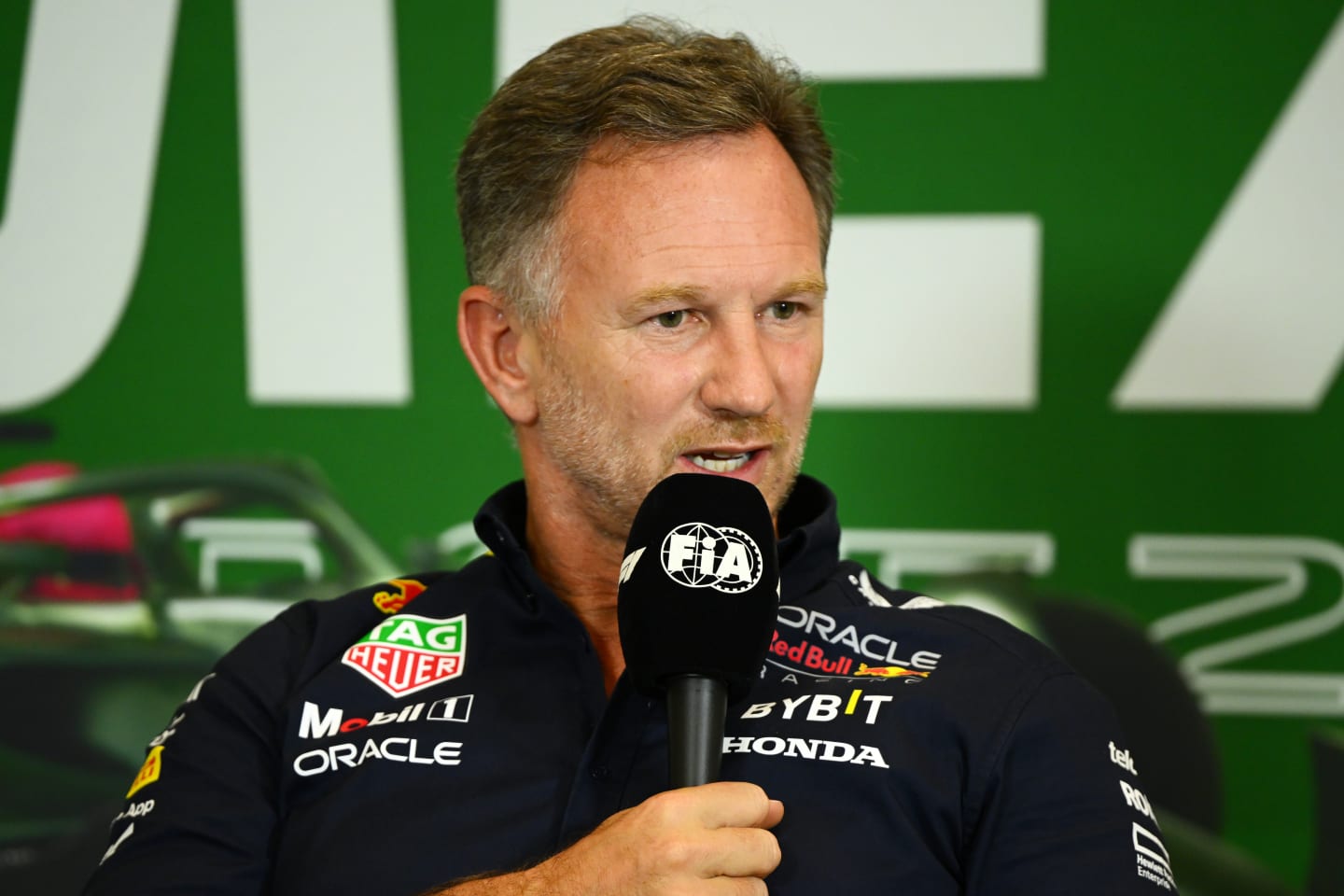 MEXICO CITY, MEXICO - OCTOBER 27: Red Bull Racing Team Principal Christian Horner attends the Team Principals Press Conference during practice ahead of the F1 Grand Prix of Mexico at Autodromo Hermanos Rodriguez on October 27, 2023 in Mexico City, Mexico. (Photo by Clive Mason/Getty Images)