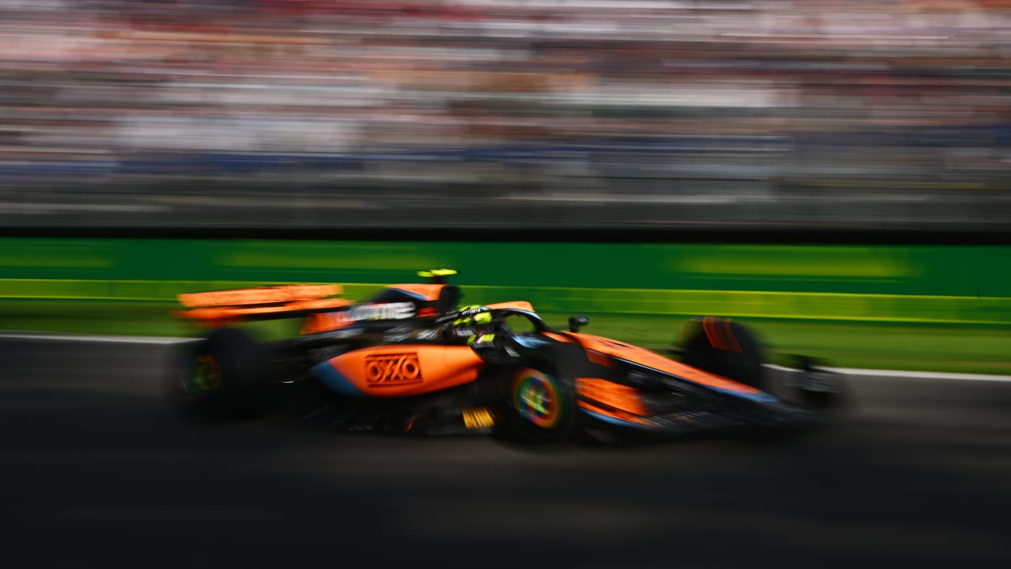 MEXICO CITY, MEXICO - OCTOBER 27: Lando Norris of Great Britain driving the (4) McLaren MCL60 Mercedes on track during practice ahead of the F1 Grand Prix of Mexico at Autodromo Hermanos Rodriguez on October 27, 2023 in Mexico City, Mexico. (Photo by Clive Mason - Formula 1/Formula 1 via Getty Images)
