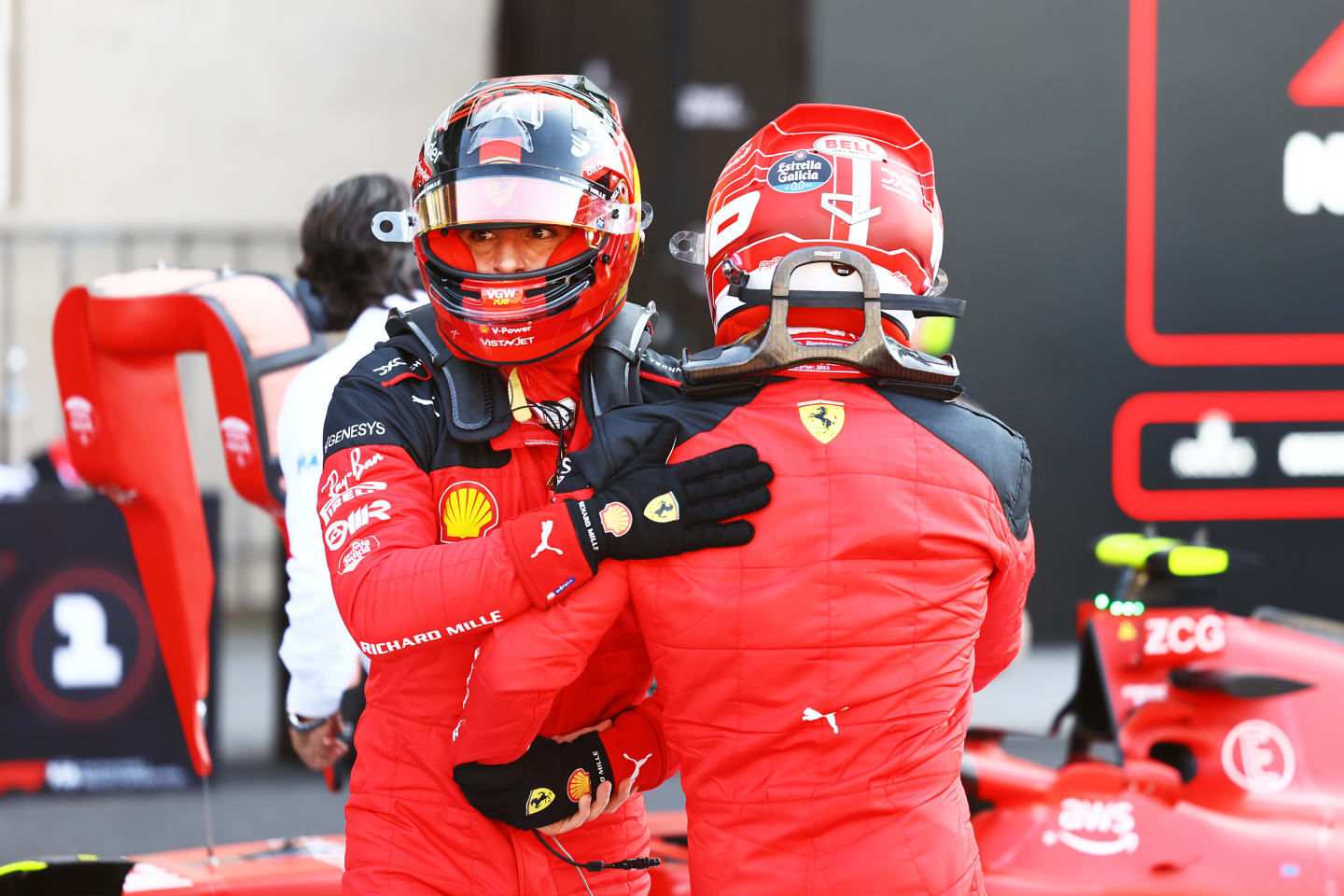 MEXICO CITY, MEXICO - OCTOBER 28: Pole position qualifier Charles Leclerc of Monaco and Ferrari