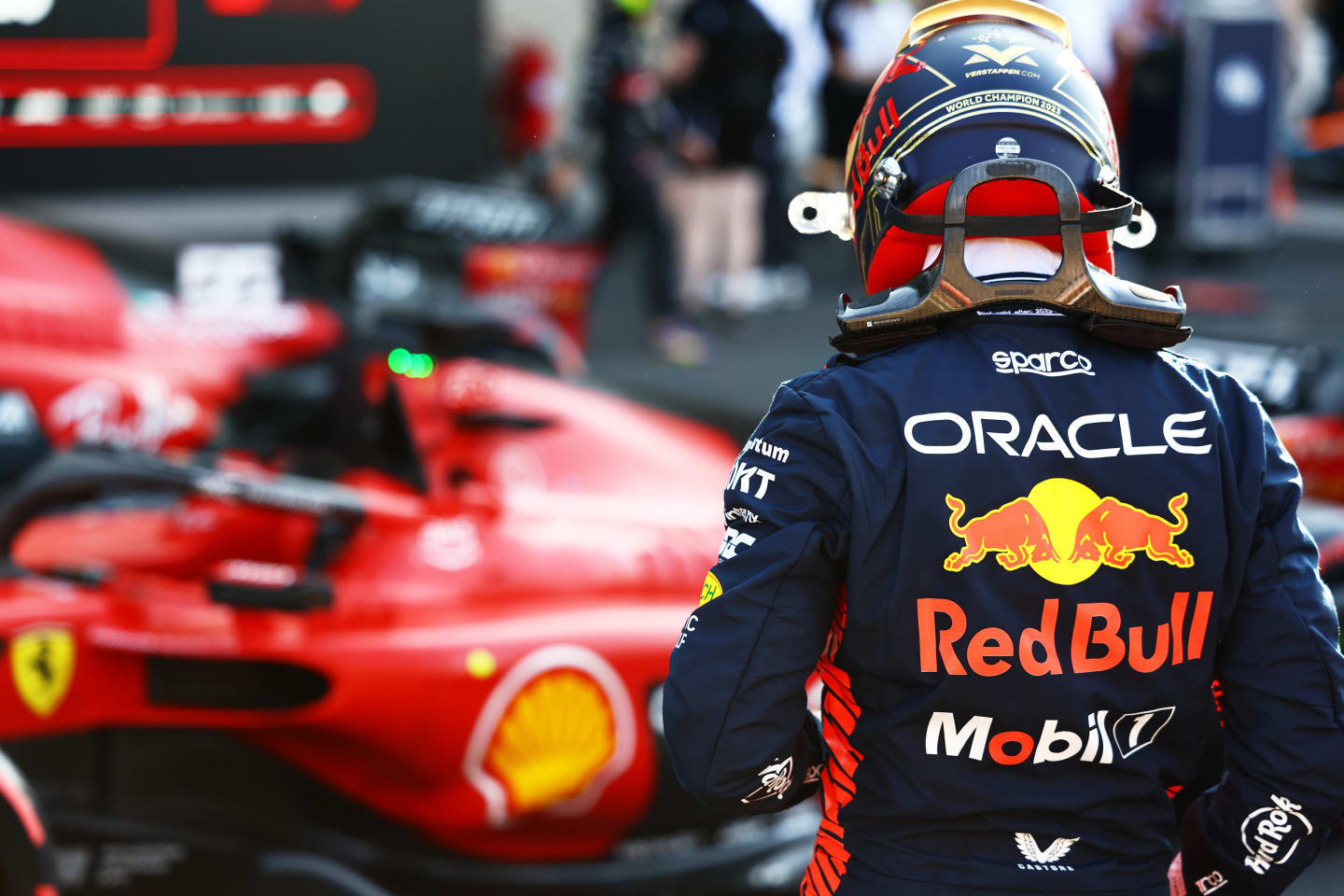 MEXICO CITY, MEXICO - OCTOBER 28: Third placed qualifier Max Verstappen of the Netherlands and Oracle Red Bull Racing looks on in parc ferme during qualifying ahead of the F1 Grand Prix of Mexico at Autodromo Hermanos Rodriguez on October 28, 2023 in Mexico City, Mexico. (Photo by Mark Thompson/Getty Images)