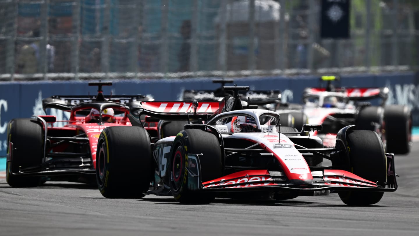 MIAMI, FLORIDA - MAY 07: Kevin Magnussen of Denmark driving the (20) Haas F1 VF-23 Ferrari on track during the F1 Grand Prix of Miami at Miami International Autodrome on May 07, 2023 in Miami, Florida. (Photo by Clive Mason - Formula 1/Formula 1 via Getty Images)
