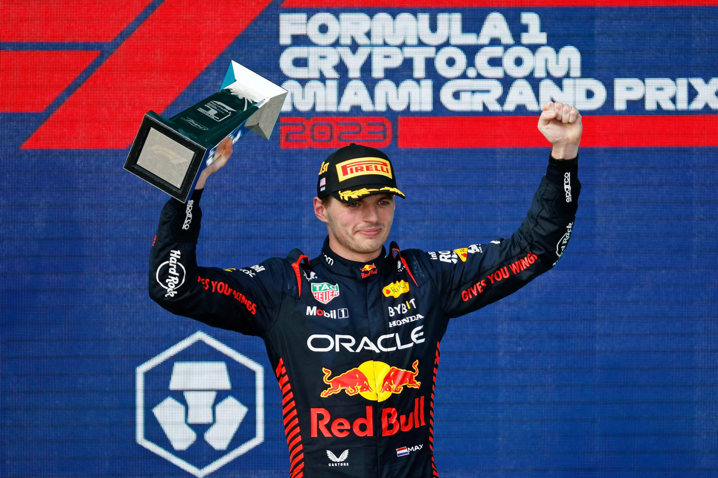 MIAMI, FLORIDA - MAY 07: Race winner Max Verstappen of the Netherlands and Oracle Red Bull Racing