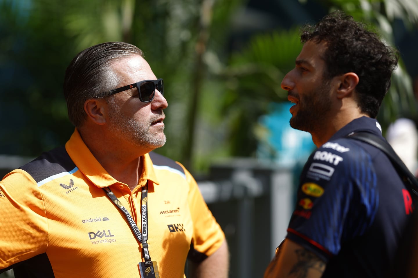 MIAMI, FLORIDA - MAY 05: McLaren Chief Executive Officer Zak Brown and Daniel Ricciardo of