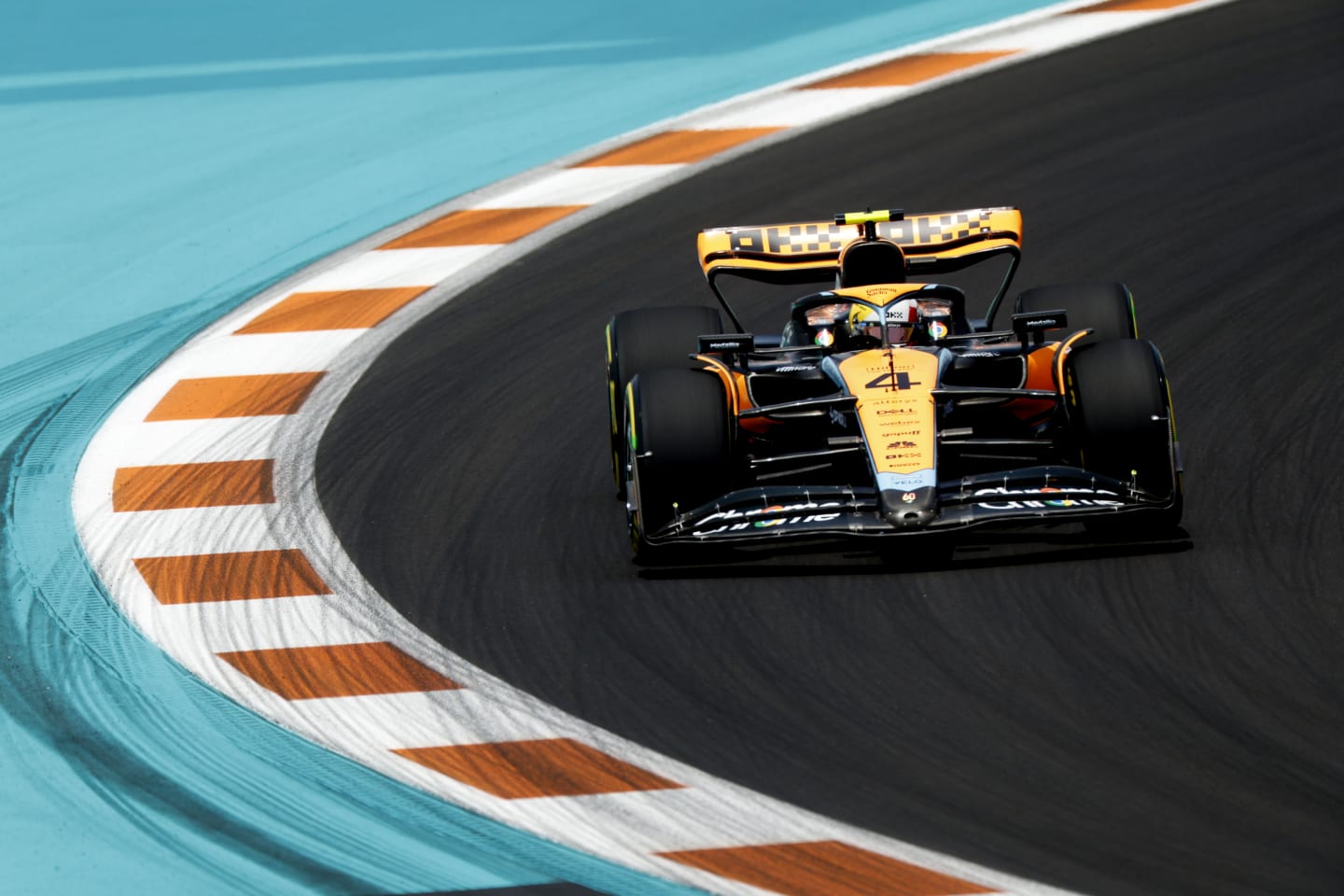 MIAMI, FLORIDA - MAY 05: Lando Norris of Great Britain driving the (4) McLaren MCL60 Mercedes on