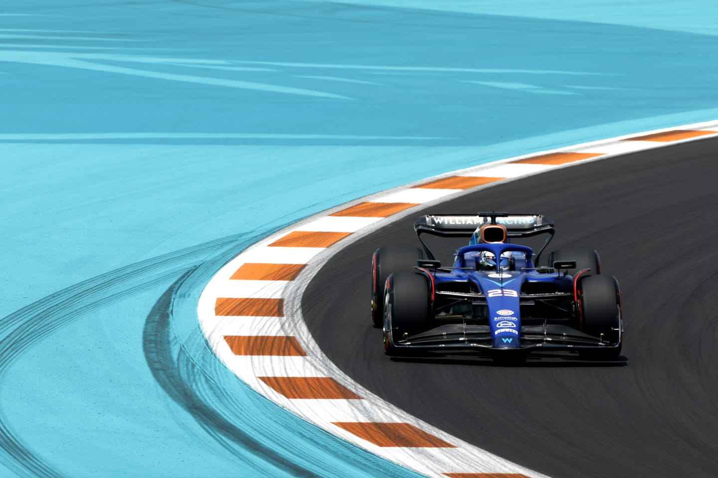 MIAMI, FLORIDA - MAY 05:  Alexander Albon of Thailand driving the (23) Williams FW45 Mercedeson track during practice ahead of the F1 Grand Prix of Miami at Miami International Autodrome on May 05, 2023 in Miami, Florida. (Photo by Chris Graythen/Getty Images)