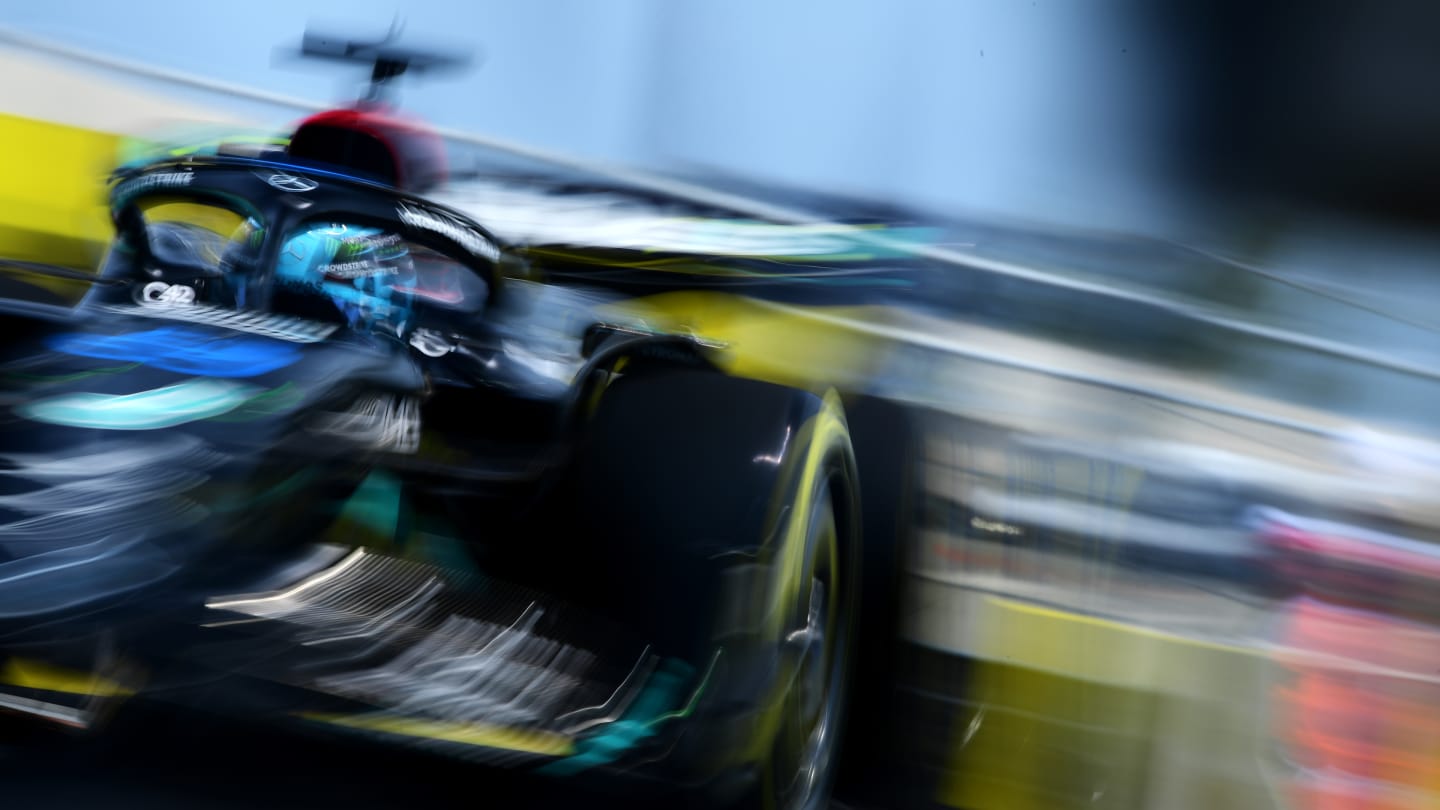 MIAMI, FLORIDA - MAY 05: George Russell of Great Britain driving the (63) Mercedes AMG Petronas F1 Team W14 on track during practice ahead of the F1 Grand Prix of Miami at Miami International Autodrome on May 05, 2023 in Miami, Florida. (Photo by Mario Renzi - Formula 1/Formula 1 via Getty Images)