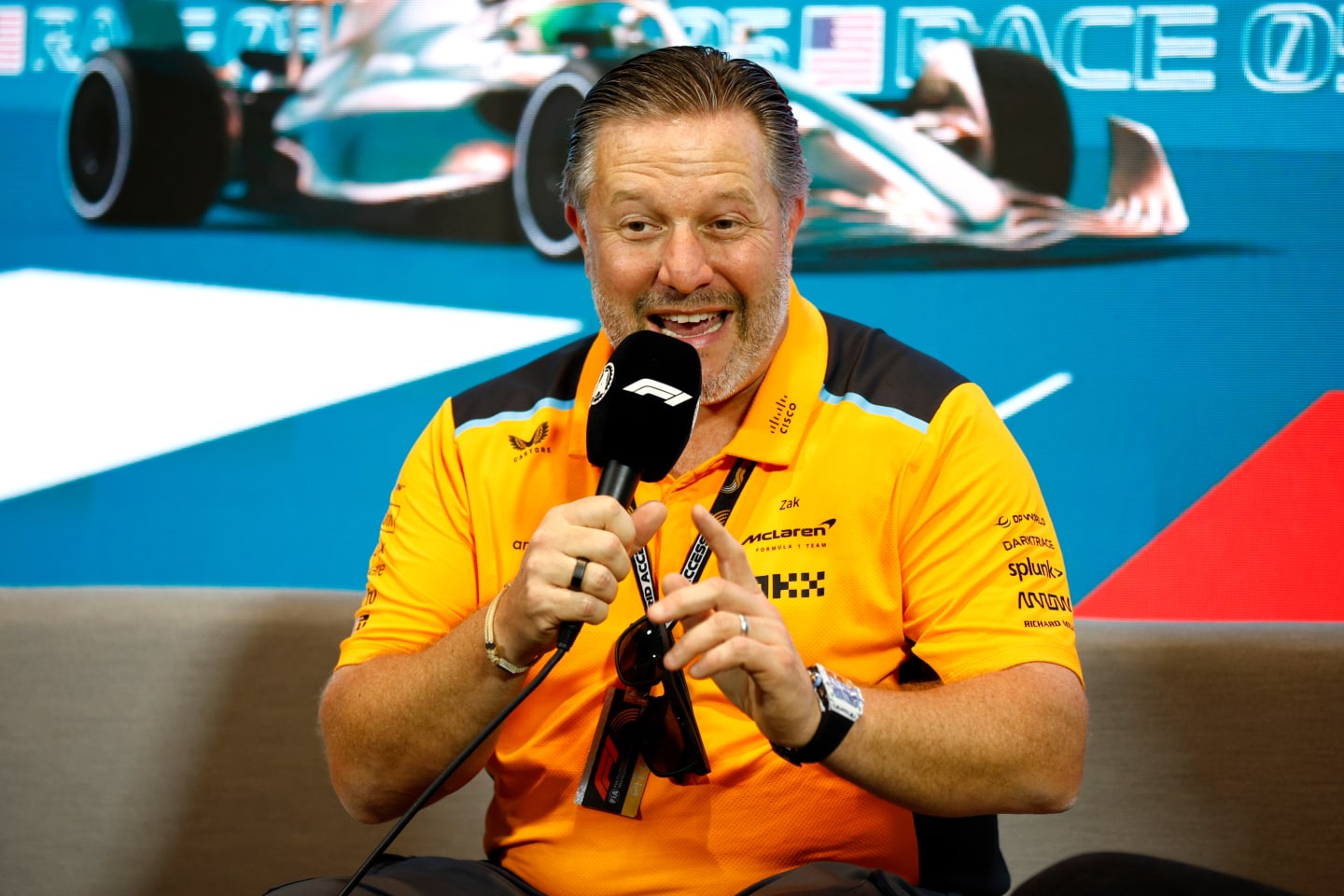 MIAMI, FLORIDA - MAY 05: McLaren Chief Executive Officer Zak Brown attends the Team Principals Press Conference during practice ahead of the F1 Grand Prix of Miami at Miami International Autodrome on May 05, 2023 in Miami, Florida. (Photo by Jared C. Tilton/Getty Images)