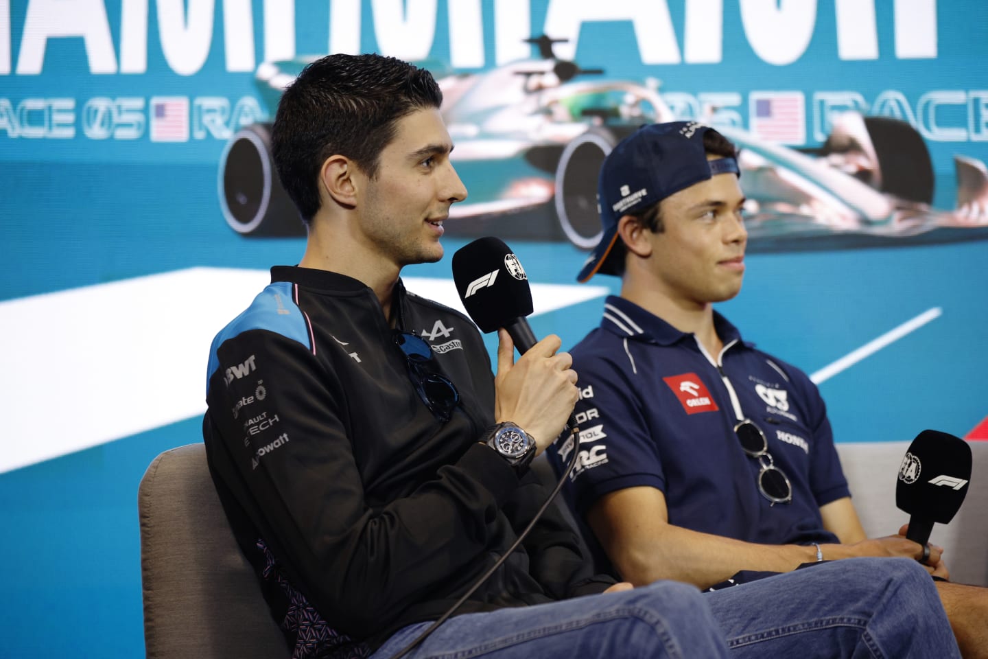 MIAMI, FLORIDA - MAY 04: Esteban Ocon of France and Alpine F1 talks in the Drivers Press Conference during previews ahead of the F1 Grand Prix of Miami at Miami International Autodrome on May 04, 2023 in Miami, Florida. (Photo by Jared C. Tilton/Getty Images)