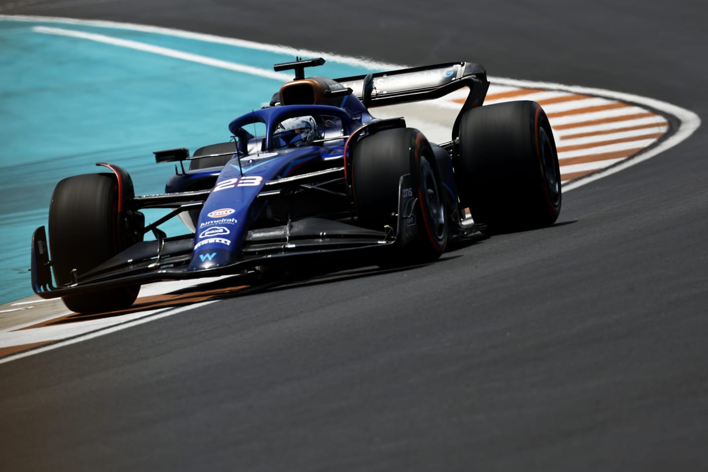 MIAMI, FLORIDA - MAY 06: Alexander Albon of Thailand driving the (23) Williams FW45 Mercedes on track during final practice ahead of the F1 Grand Prix of Miami at Miami International Autodrome on May 06, 2023 in Miami, Florida. (Photo by Chris Graythen/Getty Images)