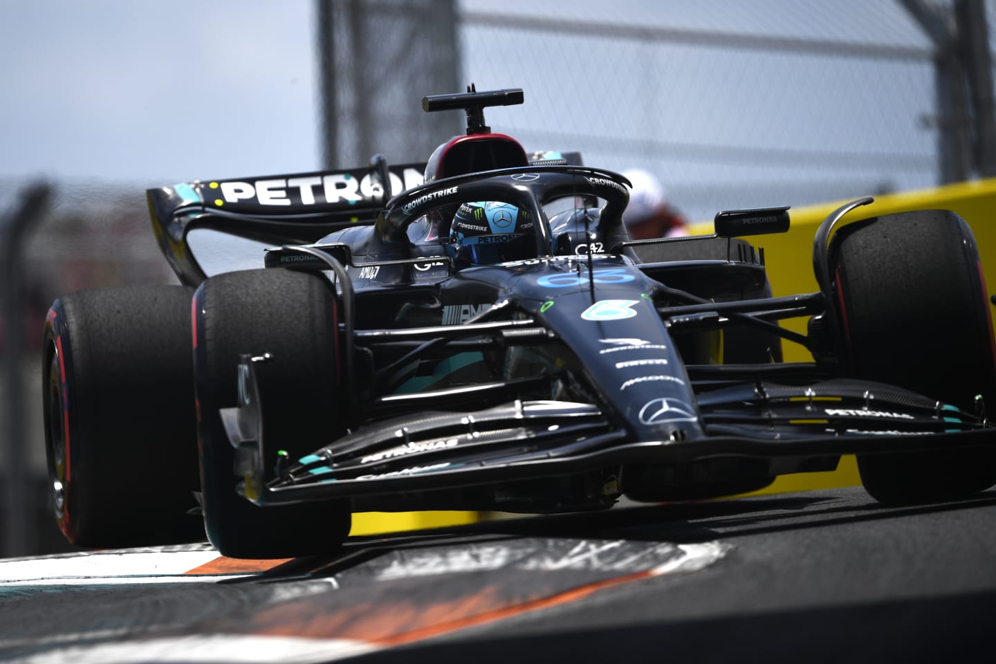 MIAMI, FLORIDA - MAY 06: George Russell of Great Britain driving the (63) Mercedes AMG Petronas F1