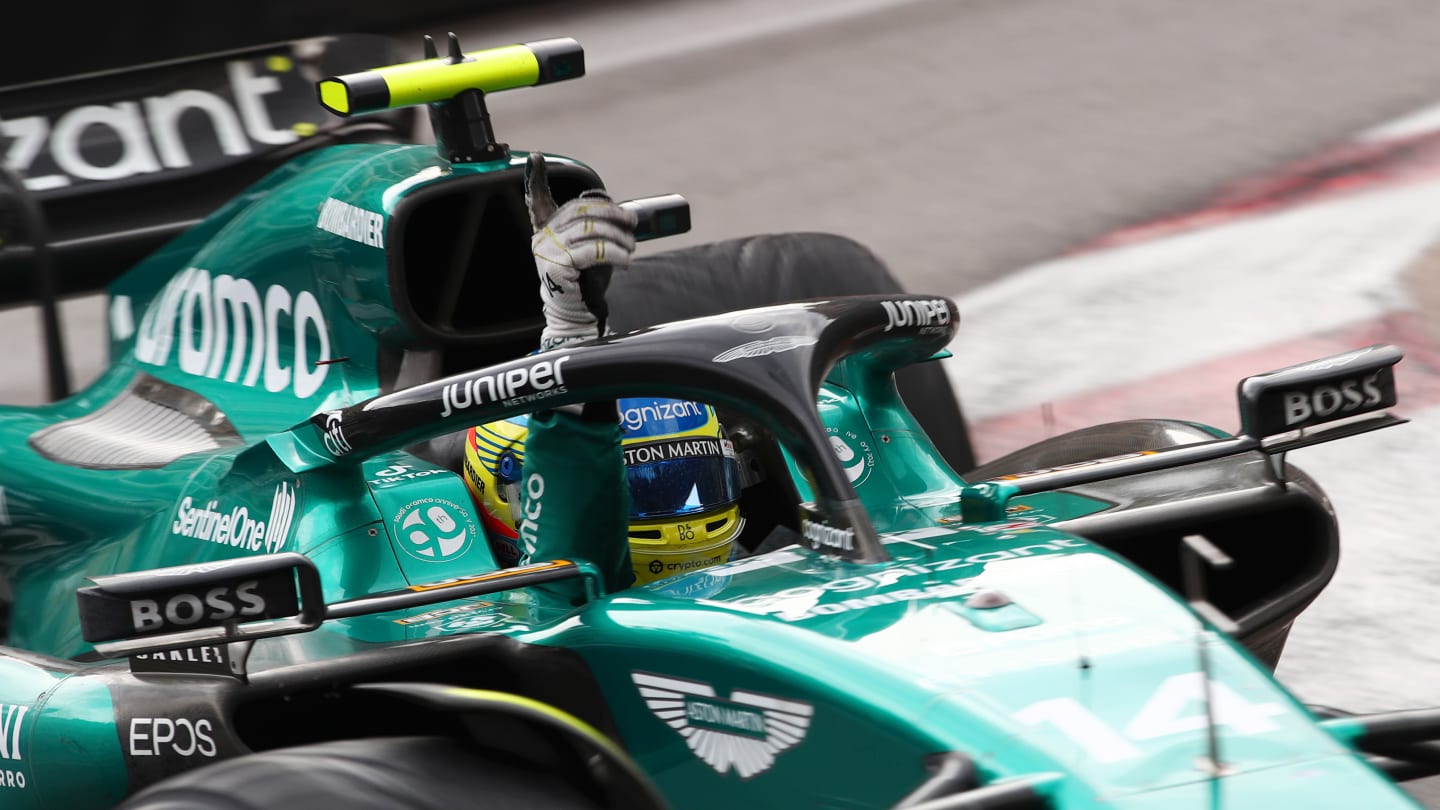 MONTE-CARLO, MONACO - MAY 28: Second placed Fernando Alonso of Spain driving the (14) Aston Martin