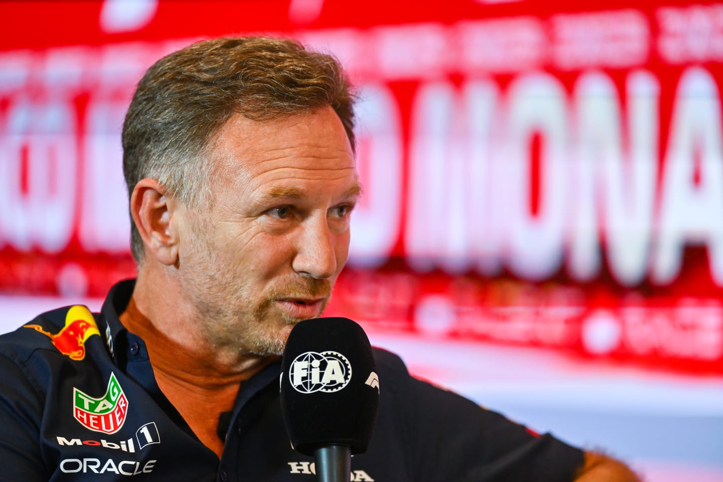 MONTE-CARLO, MONACO - MAY 26: Red Bull Racing Team Principal Christian Horner attends the Team Principals Press Conference  during practice ahead of the F1 Grand Prix of Monaco at Circuit de Monaco on May 26, 2023 in Monte-Carlo, Monaco. (Photo by Dan Mullan/Getty Images)