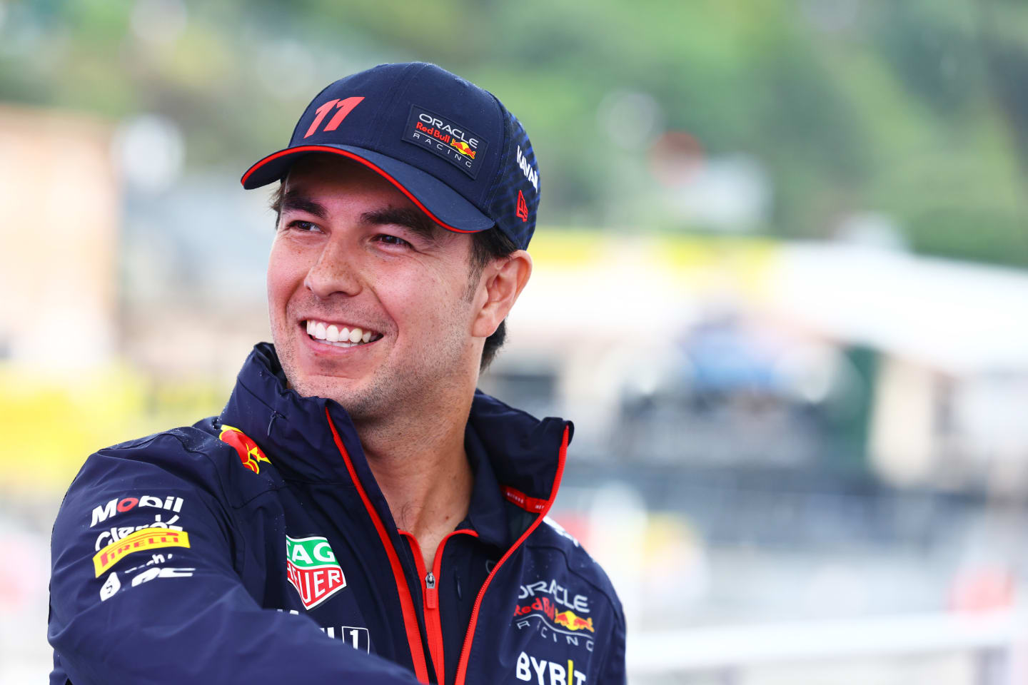 MONTE-CARLO, MONACO - MAY 25: Sergio Perez of Mexico and Oracle Red Bull Racing looks on in the Paddock during previews ahead of the F1 Grand Prix of Monaco at Circuit de Monaco on May 25, 2023 in Monte-Carlo, Monaco. (Photo by Mark Thompson/Getty Images)