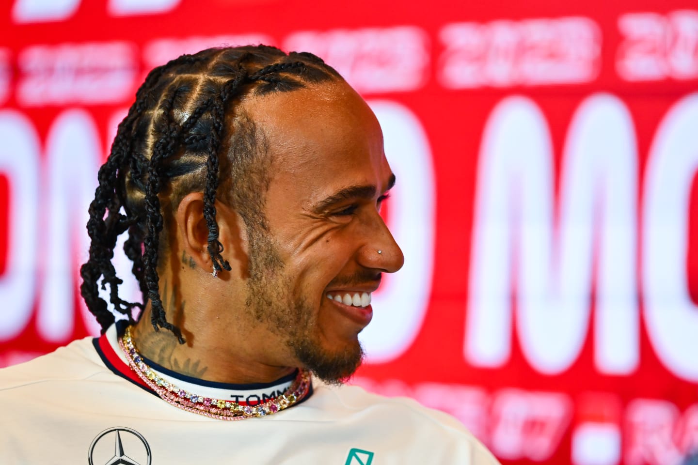 MONTE-CARLO, MONACO - MAY 25: Lewis Hamilton of Great Britain and Mercedes attends the Drivers Press Conference during previews ahead of the F1 Grand Prix of Monaco at Circuit de Monaco on May 25, 2023 in Monte-Carlo, Monaco. (Photo by Dan Mullan/Getty Images)