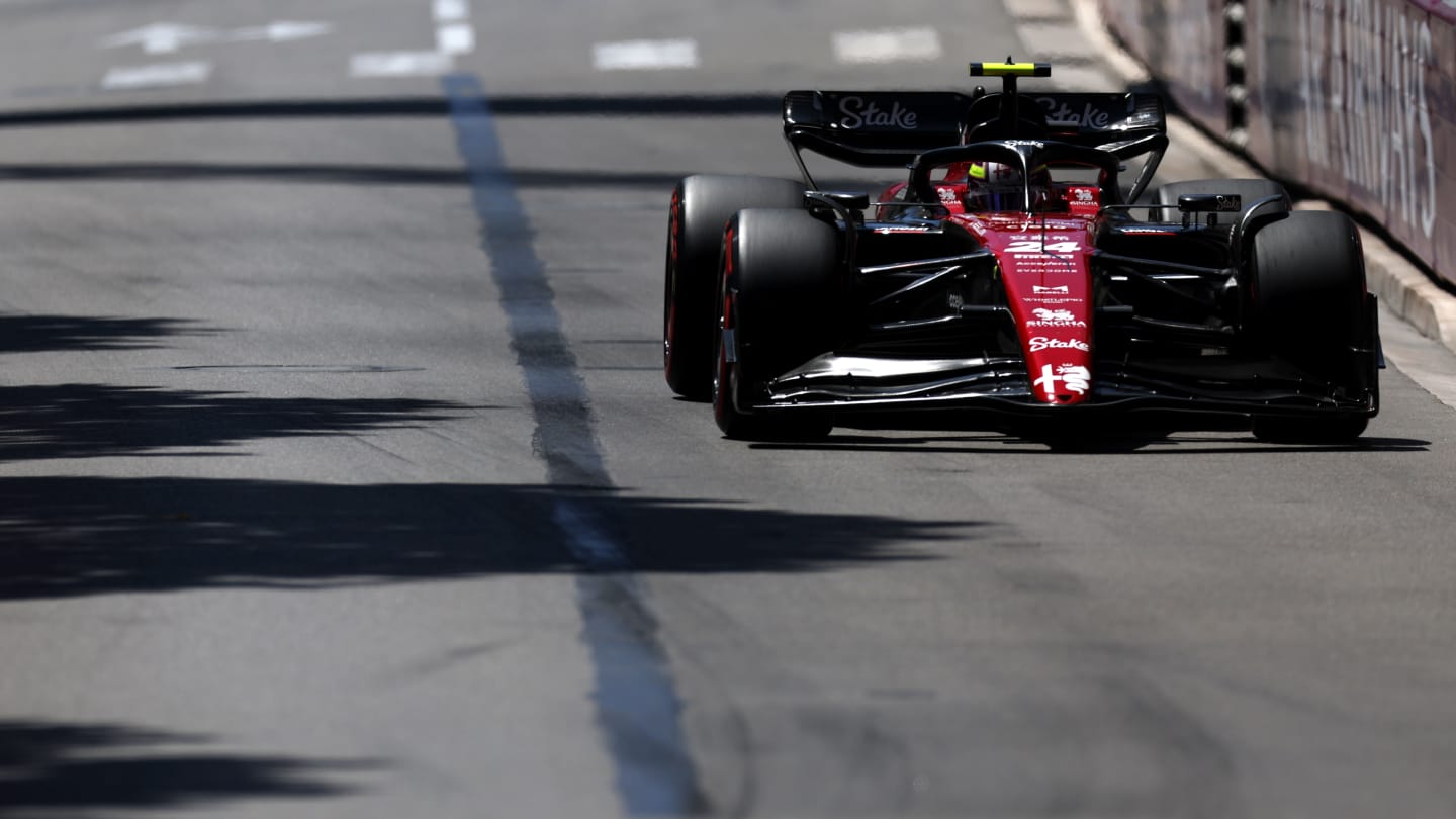 MONTE-CARLO, MONACO - MAY 27: Zhou Guanyu of China driving the (24) Alfa Romeo F1 C43 Ferrari on track during final practice ahead of the F1 Grand Prix of Monaco at Circuit de Monaco on May 27, 2023 in Monte-Carlo, Monaco. (Photo by Bryn Lennon - Formula 1/Formula 1 via Getty Images)