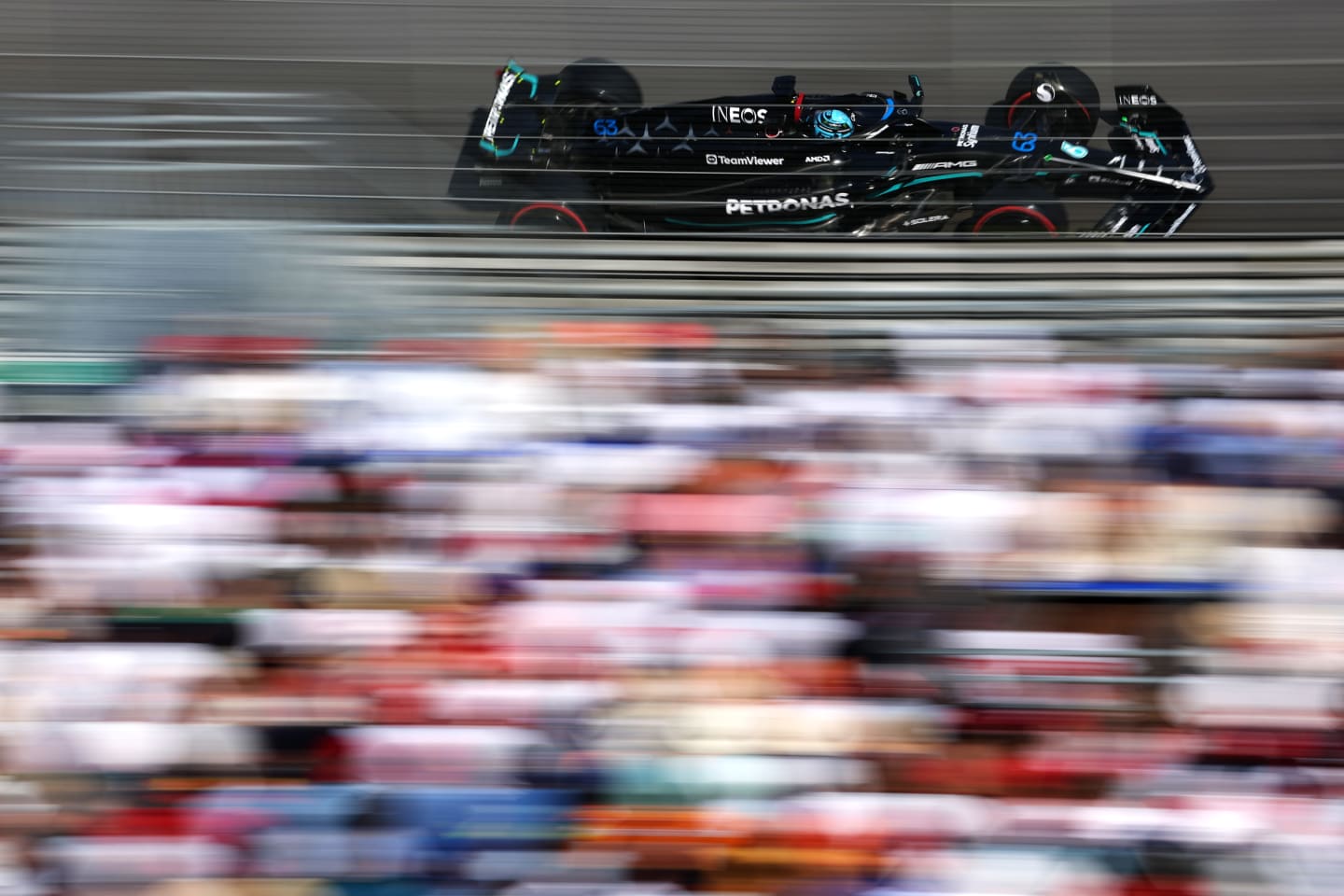 MONTE-CARLO, MONACO - MAY 27: George Russell of Great Britain driving the (63) Mercedes AMG Petronas F1 Team W14 on track during qualifying ahead of the F1 Grand Prix of Monaco at Circuit de Monaco on May 27, 2023 in Monte-Carlo, Monaco. (Photo by Bryn Lennon - Formula 1/Formula 1 via Getty Images)